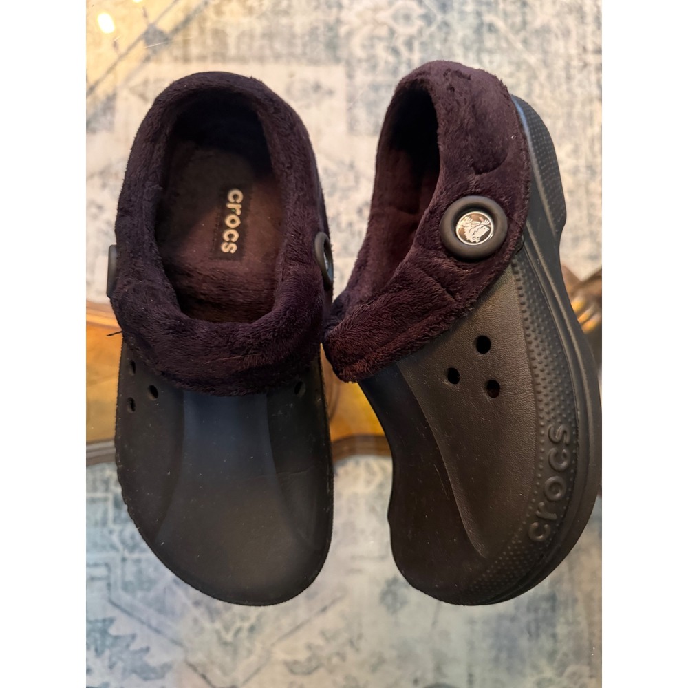 Crocs Mammoth Black Faux Fur Lined Clogs Slip On Shoes Mens 6 Womens 8
